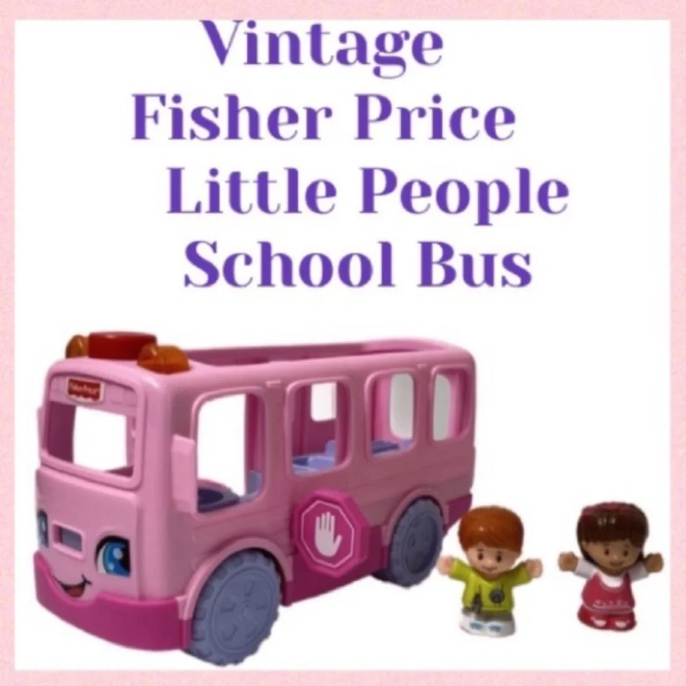 Vintage Fisher Price Little Movers Pink School Bus Sit With Me Little People Toy